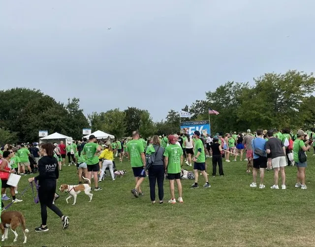 Participants and their dogs gathered for the PAWS Chicago 5K