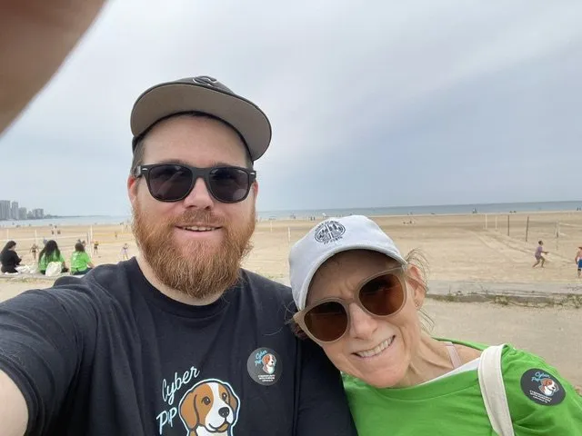 Cyber Pup supporters at Montrose Beach on the day of the PAWS Chicago 5K